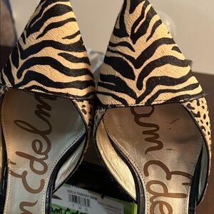 Sam Edelman Zebra-Print Pointed Flats in Beige and Black